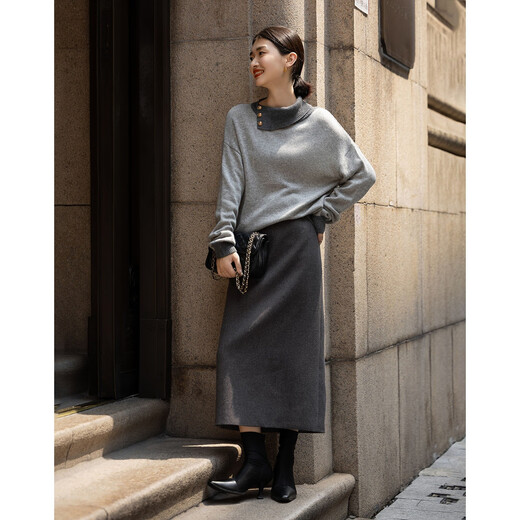 Demana Fashe Impression Winter Irregular Contrast Color Lapel Sweater Metal Button Sheep Wool Sweater Women's Top