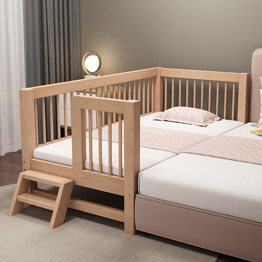 Customized beech children's bed spliced large bed with guardrail single girl's widened baby bedside solid wood crib with guardrails on both sides and no ladder + Class A pure cotton bedside 190x100cm
