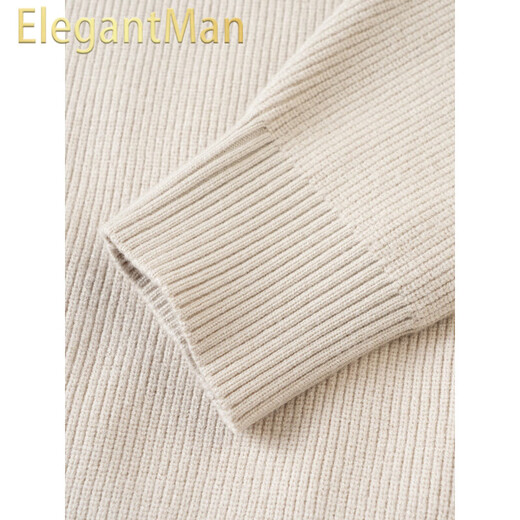 ElegantMan Half Turtleneck Sweater Men's Bottoming Sweater Autumn and Winter Casual Contrast Color Striped Henley Collar Trendy Sweater Light Gray S 165__ Suitable for 105-120Jin Jin equals 0.5 kg