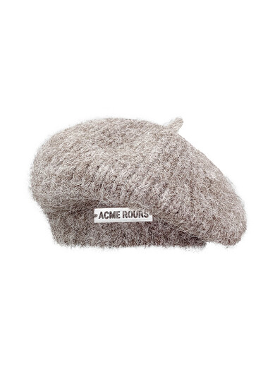 Вязаный берет с железной этикеткой из мохера, женская осенне-зимняя теплая плюшевая шапка художника, открывающая лицо, маленькая шерстяная шапка цвета хаки, M, один размер (5559c)