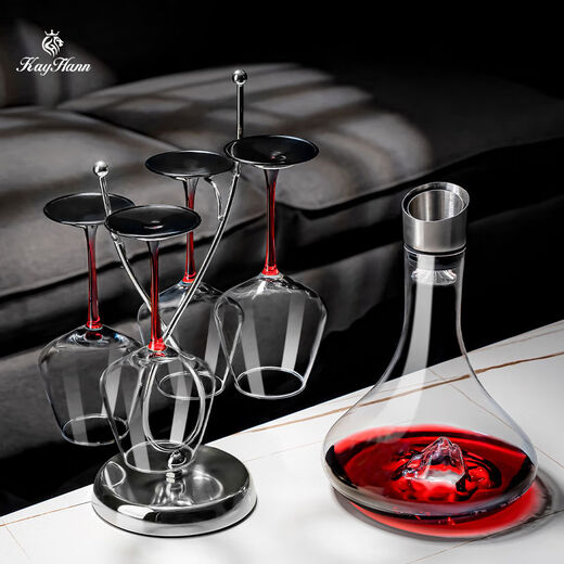 Sailoto red wine glass set for a family of four red wine glass set for home light luxury red stem burgundy goblet stand inverted red stem 450ml*4 pieces + glass rack