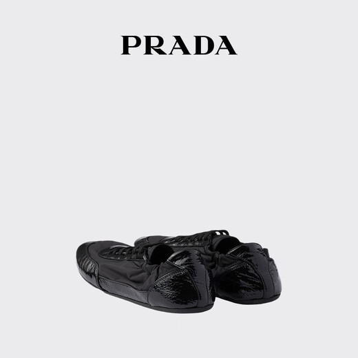 PRADA/Prada Gift Women's Re-Nylon and Sheep Leather Sneakers Black 35