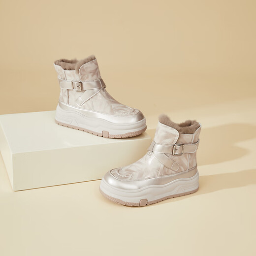 DAPHNE Daphne thick-soled snow boots women's short boots 2025 new women's boots plus velvet warm student cold-resistant cotton boots gold plus velvet heel height 5cm 37 (235mm) standard size