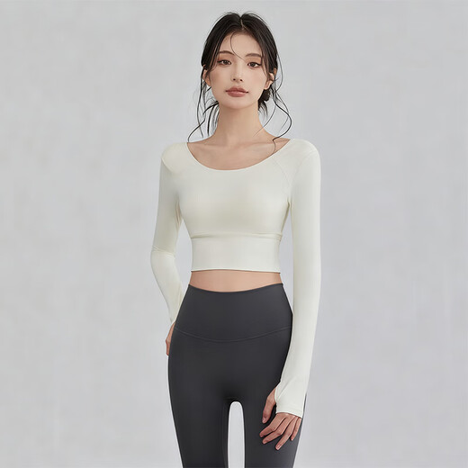 Yu Hee Hee, beautiful autumn and winter yoga clothing set, new high-end fitness, Pilates training, running, milky white top + gray pants S (100Jin Jin is equal to within 0.5kg)