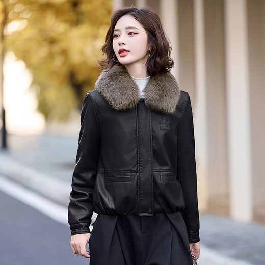 Bailanjiao velvet thickened leather jacket for women 2025 new winter style small fashion versatile PU leather cotton jacket top coffee color + coffee fur collar M (recommended 80-110Jin Jin equals 0.5 kg)