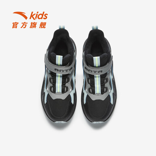 ANTA (ANTA) Children's Cotton Shoes Ridge Boys 25th Spring New Product Plus Velvet Warm Knob Button Outdoor Non-Slip Wear-Resistant Snow Boots Shanchuan Black/Thin Blue/Cold Gray-2 34 Feet Length Approximately 21.5cm