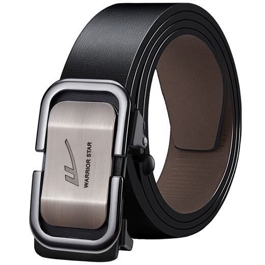 Warrior belt, men's genuine cowhide trouser belt, toothless pure automatic buckle, inner wear style, business casual trouser belt for young and middle-aged people, versatile, classic black, upgraded inner wear without exposing the tail