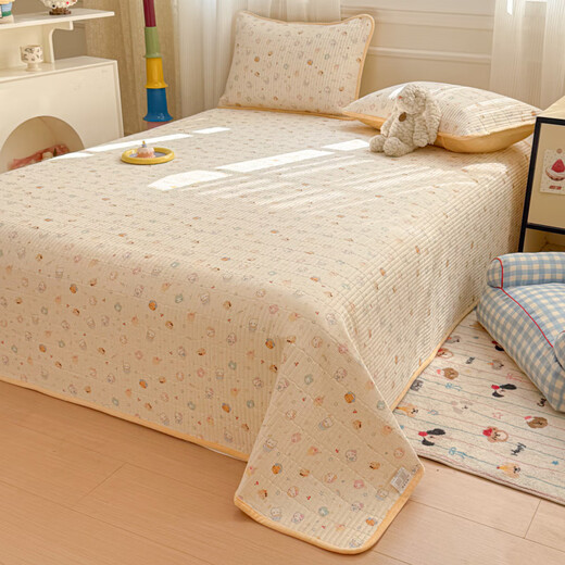 MUJI MUJI 100% cotton sheets, baby velvet velvet bed cover, reversible cartoon winter bedding, Warm Yellow Meow Dream A version pure cotton, B version baby velvet, reversible available, suitable for all seasons, bed-making three-piece set 220cm*240cm