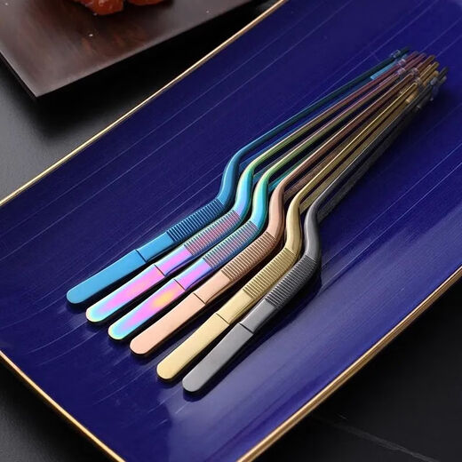 Vinoa western food chef special plating tweezers stainless steel kitchen food clamp molecular cuisine plate clamp dark blue electroplating flagship polished 16