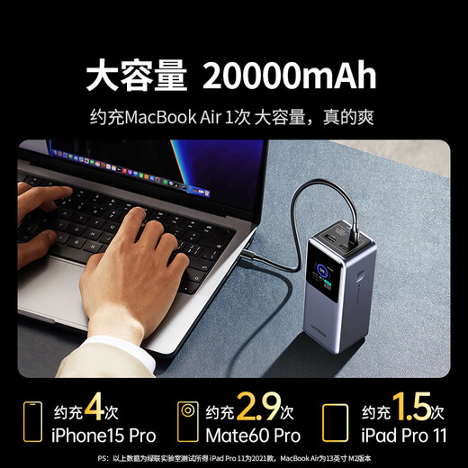 Greenlink 3C certified, can be used on airplanes, Powerful laptop power bank 20000 mAh PD130/100W fast charging large capacity power bank, suitable for Xiaomi computers