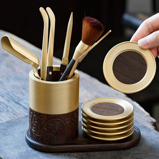 Xingong Home High-end Ebony Brass Tea Ceremony Six Gentlemen Set 6 Gentlemen Kung Fu Tea Accessories Tea Clips Tea Knife Full Tea Making Wave Model Six Gentlemen (Accessories Brass Ebony)