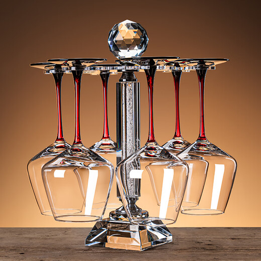 Crystal red wine glass decanter home set light luxury high-end European-style burgundy tall wine glass high-value red stem 450ml red wine glass 6 pieces + white diamond rotating stand +