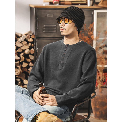 Dai silk warm autumn American retro old money Henry collar sweater men's spring and autumn new sweater top loose lazy style wool blue gray S_Suitable for 90-110Jin Jin equals 0.5 kg