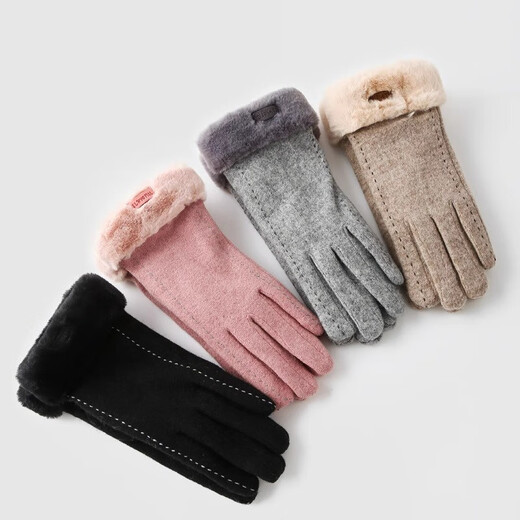 LNGA LANDGRE Cashmere Gloves Women's Cycling Plus Velvet Thickened Windproof, Warm and Cold Touch Screen Gloves Autumn and Winter 2026 New Cashmere Warm Gloves-Pink Comfortable and Skin-Friendly I Constant Temperature Warmth