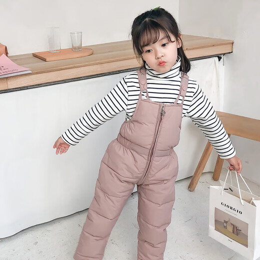 Aigechen baby down overalls 2025 Korean version children's down cotton overalls autumn and winter outer wear one-piece baby black one size 80cm