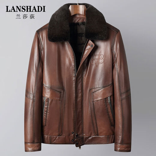 Lanshadi genuine leather jacket for men with first layer goatskin lapel Haining business men's short mink liner leather jacket brown L L