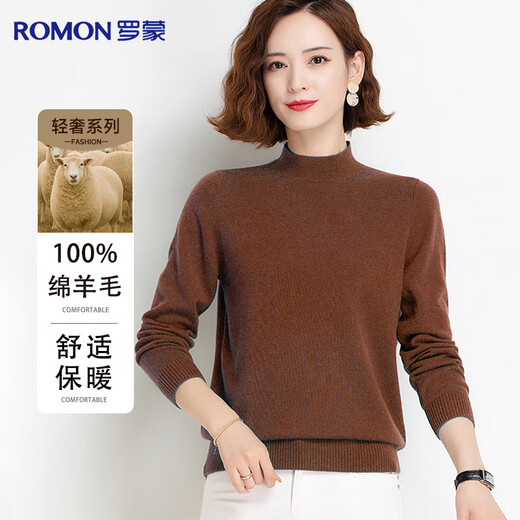 Romon 100% sheep wool basic half turtleneck woolen sweater, warm and comfortable autumn and winter base layer top for women
