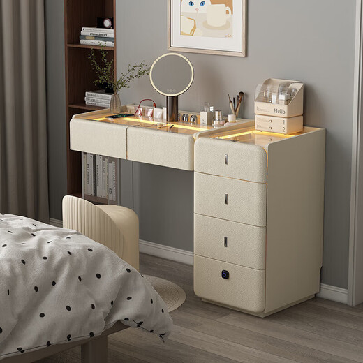 Tinimia bedside dresser desk two-in-one small apartment bedroom bedside cabinet integrated laptop desk with socket 1.1 meter dresser cabinet + makeup stool丨embedded high-power power strip Side cabinets can be installed left and right - placed as needed