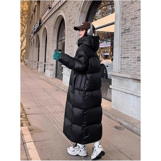 TJQ luxury high-end brand long down jacket for women 2025 winter new slimming Korean version thickened extreme cold warm jacket black M recommended 109~125Jin Jin equals 0.5 kg