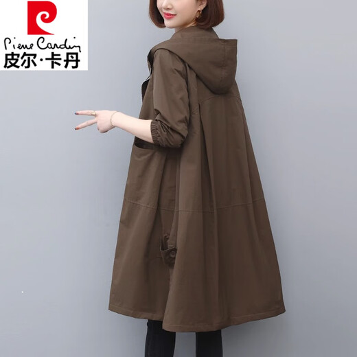 皮尔卡丹风衣外套女中长款2025春秋季新款大号宽松中年妈妈小个子大衣外套 图片色 4XL【建议155-170斤】