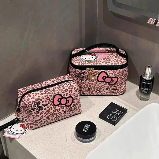 Leopard print kitty cosmetic bag large capacity portable storage bag travel portable toiletry bag cosmetic bag for women leopard print kitty cosmetic bag box bag