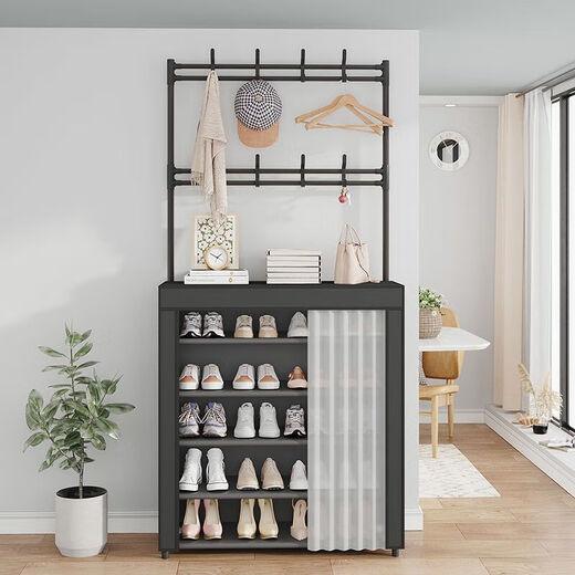 Fantasy floor-standing multi-layer shoe cabinet shoe box sturdy with hook shelf storage shoe and hat rack entry door dust-proof simple shoe rack dust-proof black-7 layers 80