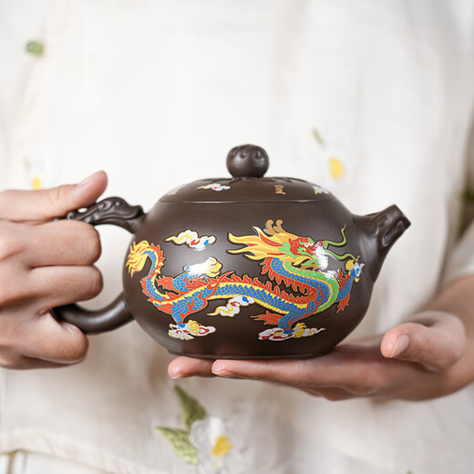 Dragon and phoenix Chengxiang purple clay pot that changes color when heated, dragon and phoenix purple clay pot, phoenix singing pot, teapot, Xishi pot gift box S1, high-end gift box, one pot + get 2 cups