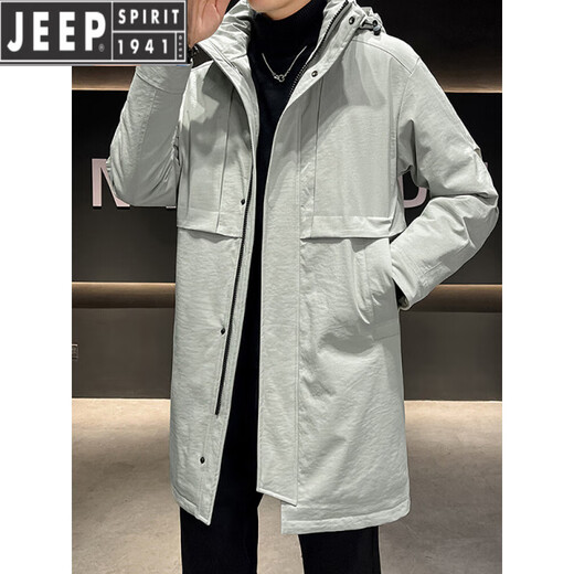 JEEP SPIRIT冬季潮胖男痞帅派克连帽加棉风衣棉衣棉服加肥大码加厚中长款外套 【加棉】军绿 加厚 L 165：115斤以内