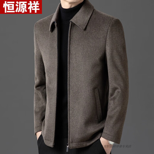 Hengyuanxiang high-end 100% pure wool jacket men's autumn and winter high-end brand-name middle-aged men's thick lapel woolen jacket men 99802 camel color - lapel 50% wool XL 180