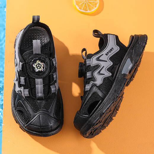 Dr. Jiang Children's Sandals Boys' Shoes Summer 2025 New Anti-Slip Soft Sole Medium-sized Children's Baby Little Boys Sports Beach Shoes 987 Black Gray 31