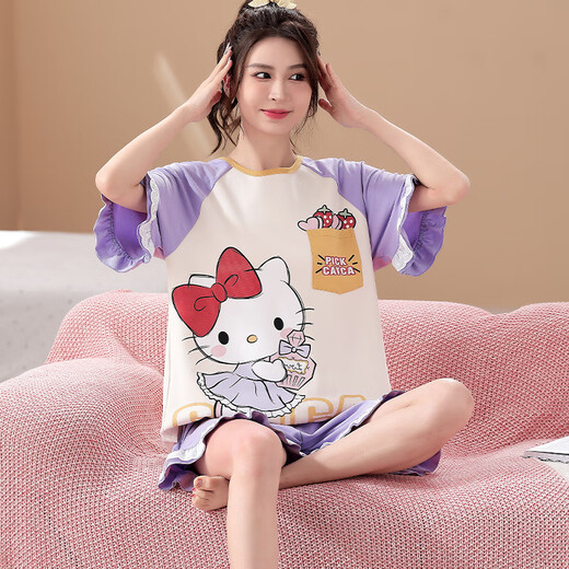 
Langsha mother and daughter parent-child dress pajamas girls summer short-sleeved thin cotton home clothes little girl student summer suit LYP684 M women 150-160CM/80-98Jin[Jin equals 0.5 kg]