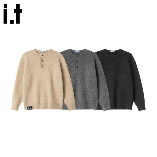 Izzue it trendy Henry collar sweater for men in autumn and winter Japanese style retro loose thick warm wool sweater black official authentic M