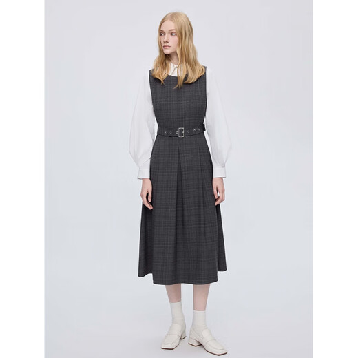 S.DEERsdeer women's 25-year new lapel plaid waist shirt dress suit S253Z1413 German gray 87 S 160