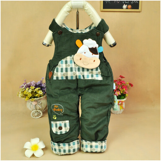 Youbeixiang (youbeixiang) thickened trousers for infants and young children, new crotchless cute cartoon autumn and winter baby suspenders for men and women, cotton trousers jumpsuit, dark green happy cow 73cm _ It is recommended that 18Jin Jin is equal to within 0.5kg
