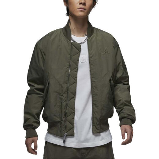 JordanRenegade pilot logo solid color outdoor casual sports stand collar zipper jacket men's medium olive green medium olive green L