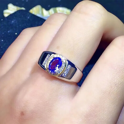 Fat Donglai's same tanzanite ring S925 silver inlaid with natural men's fashionable color, beautiful personality, lively temperament, Tanzanite ring with adjustable opening
