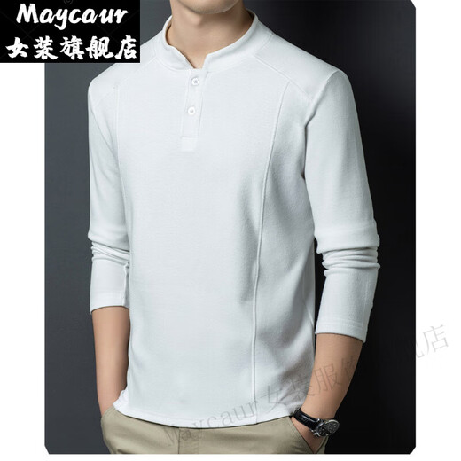 Maycaur Xinxin light luxury men's double-sided German velvet bottoming shirt men's Henry collar trendy versatile long-sleeved T-shirt stand-up collar sweatshirt green 3XL 175-200Jin Jin equals 0.5 kg