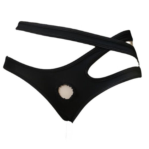 Dubu men's ice silk cross black belt jj airplane pants underwear for men and women the same style CD cross-dressing and play briefs black one size