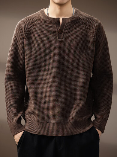 Xiaohongshu's hot style high-end American vintage Henry collar men's sweater autumn new fashion brand loose lazy style coffee one size S