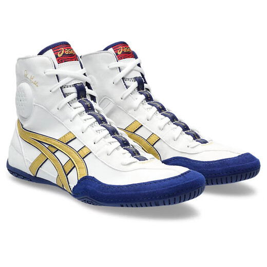 ASICS Men's Shoes DAN GABLE EVO 3 New Squat Weightlifting Training Boxing Shoes Sports Men's Wrestling Shoes 1081A065.100 White Blue Gold Size 38/US7