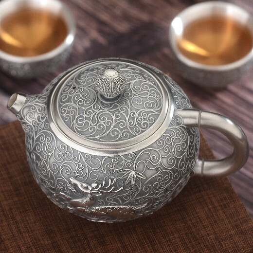 Li Cuixing 999 pure silver teapot sterling silver tea set handmade silver teapot Zhuilu about 298g 350ml (only 1 left)
