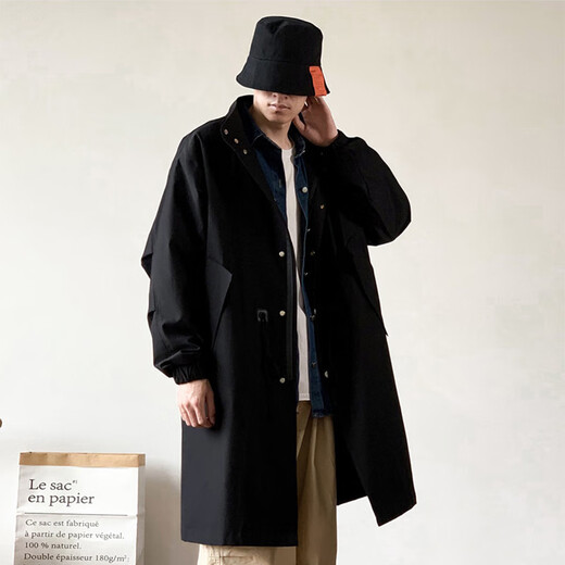 JEEP SPIRIT吉普日系抽绳收腰中长款风衣男秋季外套宽松休闲大衣卡其色XL