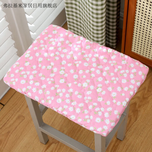 Rectangular bench, small square stool cushion, stool cover, dressing table stool cover, student cushion chair cover, small flower cloth (pink flower) double layer quilted, suitable for all seasons, suitable for stool covers with a stool surface of 24*34 cm
