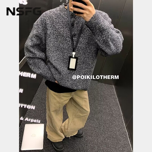 NSFG American Henry Neck Sweater Men's Winter Lazy Style Bottoming Sweater Casual Jacket Uniform Tops for Men and Women Light Gray L (100-115Jin Jin is equal to 0.5kg)