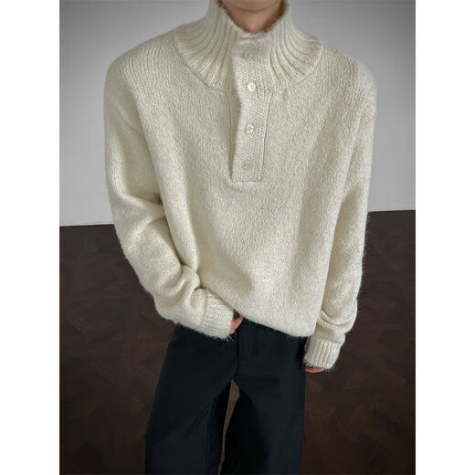 Jiaojing old money Henry collar sweater retro cleanfit Henry collar sweater men's autumn trendy brand handsome senior lazy black M 90 to 115 Jin Jin is equal to 0.5 kg