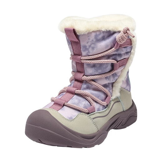 Belle Children's Shoes Snow Boots 2025 Winter New Style Velvet Thickened Girls' Large Cotton Boots Boys' Short Boots Purple/Gray 35