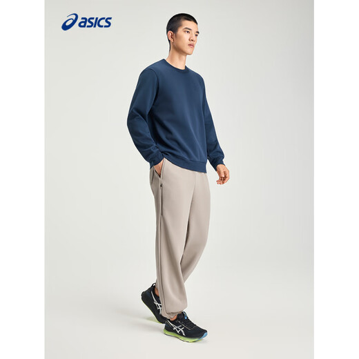ASICS Official Flagship Men's Fleece Warm Running Pants Men's Loose Elastic Comfortable Sports Pants Light Gray S