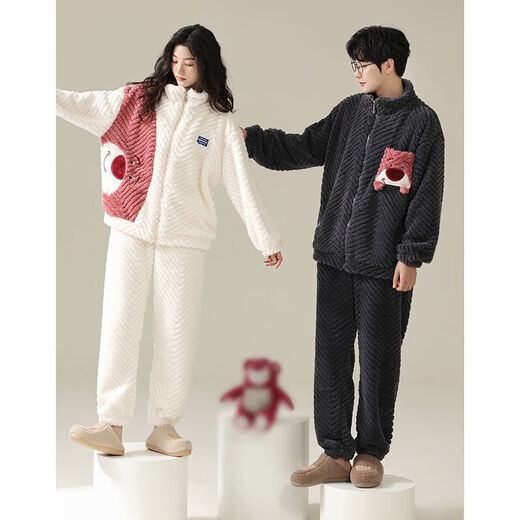 Victoria's Style 2 Set Price Flannel Couple Pajamas Winter Thickened Warm Coral Fleece Men's Suit Casual Outerwear Home Clothing Women 9011 M Female + Male L