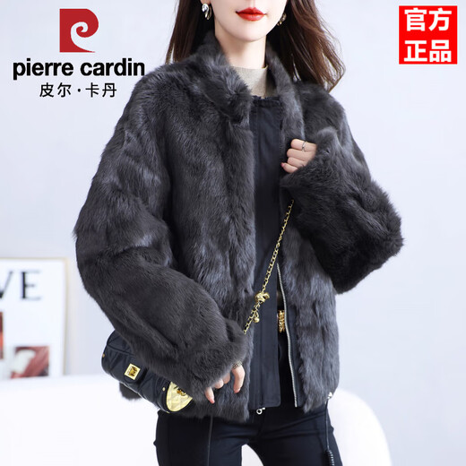 Pierre Cardin Whole Leather Genuine Rex Rabbit Fur Coat Women's 2025 Winter New Casual Western Style One-Purpose Reversible Party Overcoat Black L