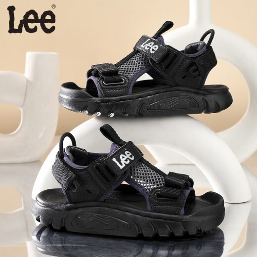 Lee children's shoes summer children's sandals for girls anti-slip soft bottom Velcro breathable beach shoes for boys black 26 recommended foot length 159.5mm